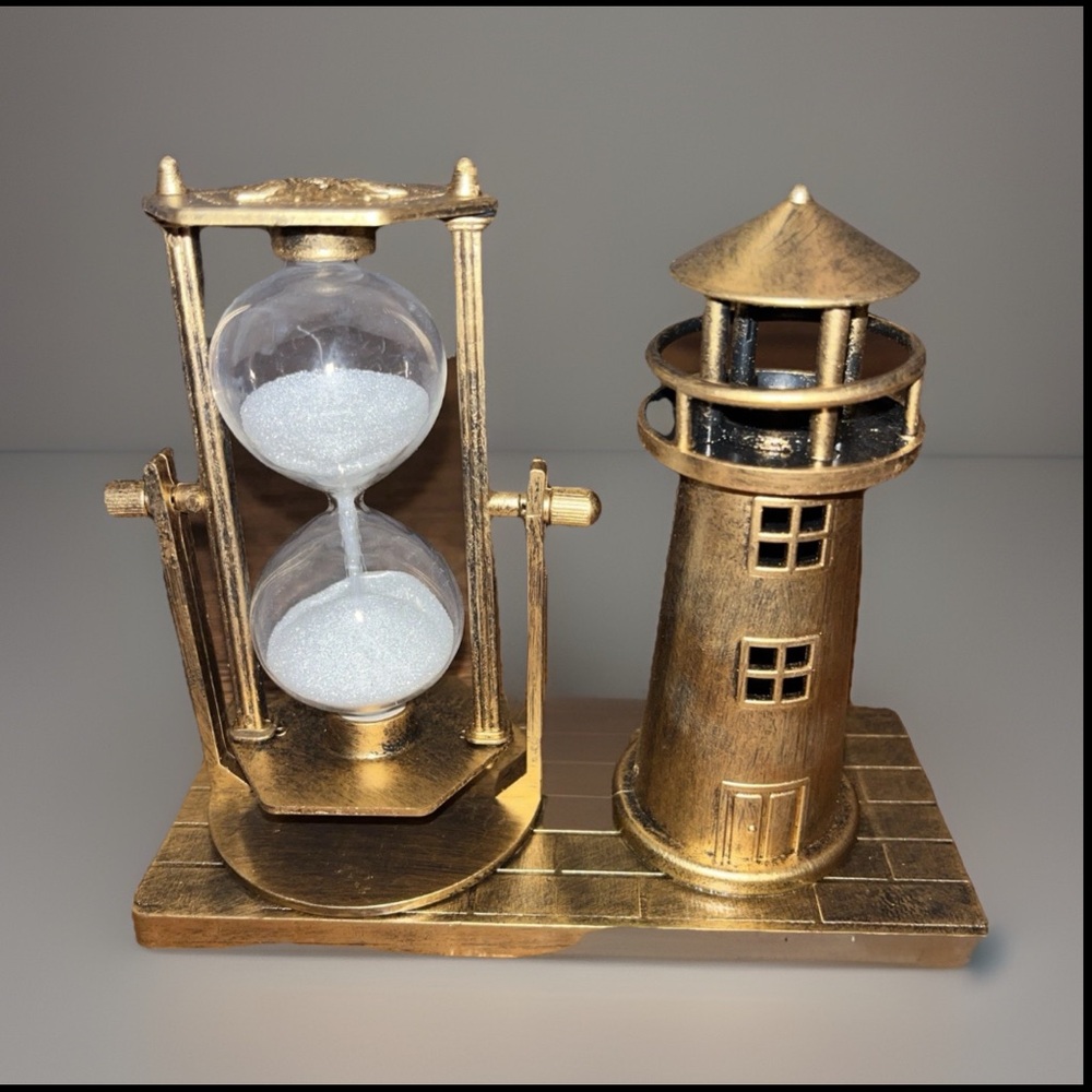 Vintage European Style Bronze Lighthouse Hourglass Table Centerpiece Sandglass